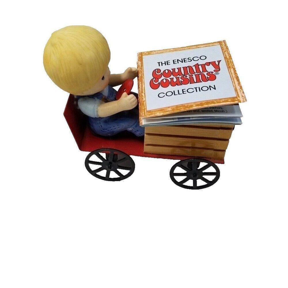 Vintage Enesco Scooter Go-Cart Metal Wood Brochure Country Cousins Figurine